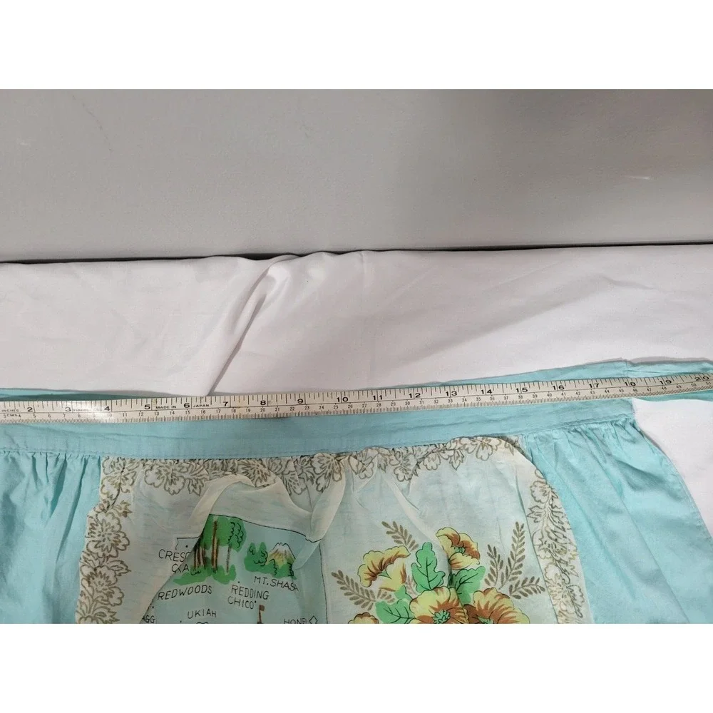 MCM  California Map Mid Century Half Apron Tie Back‎  Blue Green